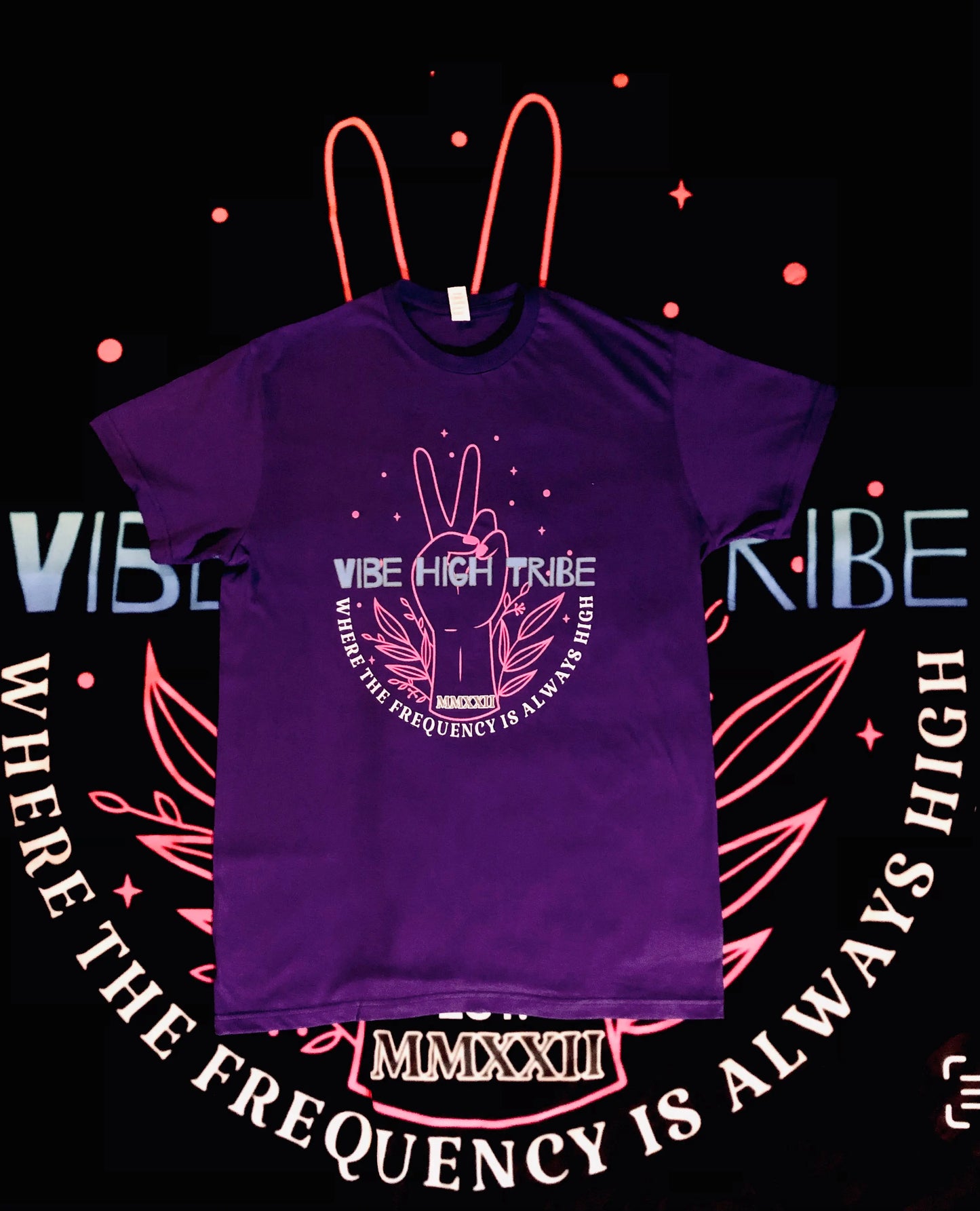 Vibe High T-Shirt Keep your frequency high by wearing Vibe High Tribe apparel unisex everyday wear T-shirts.